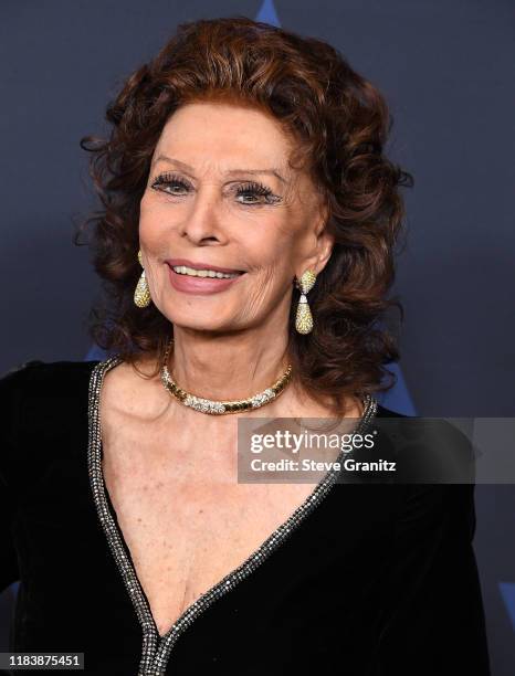 Sophia Loren arrives at the Academy Of Motion Picture Arts And Sciences' 11th Annual Governors Awards at The Ray Dolby Ballroom at Hollywood &...