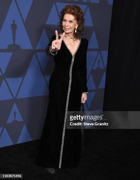Sophia Loren arrives at the Academy Of Motion Picture Arts And Sciences' 11th Annual Governors Awards at The Ray Dolby Ballroom at Hollywood &...