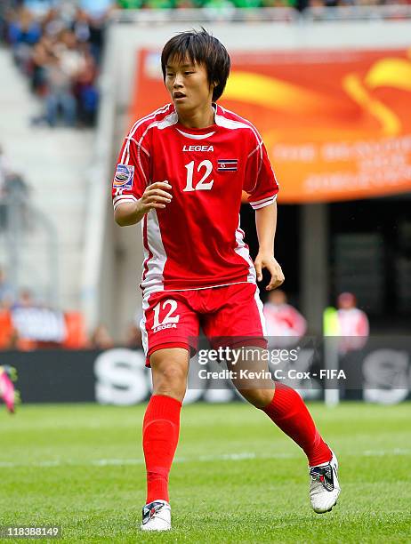 Jon Myong Hwa of Korea DPR during the FIFA Women's World Cup 2011 Group C match between North Korea and Sweden at FIFA World Cup Stadium Augsburg on...