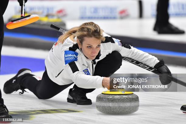 Switzerland's skip Silvana Tirinzoni in action during the Women's semifinal between Scotland and Switzerland at the European Curling Championships in...