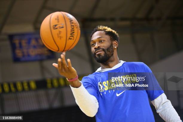 Jeremy Pargo of the Santa Cruz Warriors warms up before the game against Northern Arizona Suns on November 21, 2019 at the Kaiser Permanente Arena in...