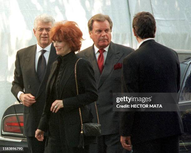 Actors Robert Wagner and Jill St. John arrive with two other unidentified people to the Roman Catholic Church of the Good Shepherd in Beverly Hills,...