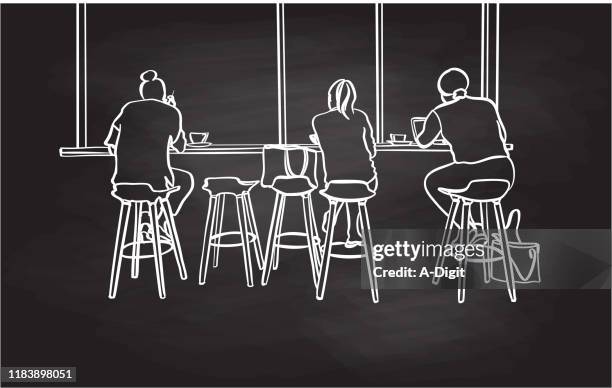 coffee shop studies daydream chalkboard - woman line art stock illustrations