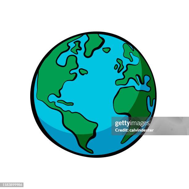 erde illustration cartoon linie kunst stil kräftige farben - planet earth stock-grafiken, -clipart, -cartoons und -symbole