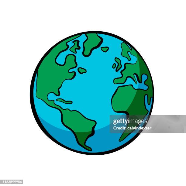 erde illustration cartoon linie kunst stil kräftige farben - planet stock-grafiken, -clipart, -cartoons und -symbole