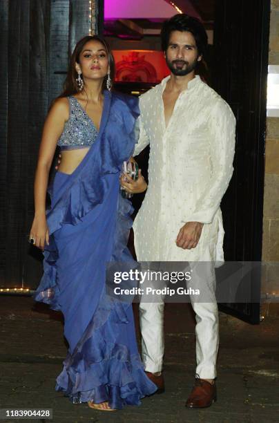 Shahid Kapoor and his wife Mira Rajput attend the Diwali Bash hosted by Actress Sonam Kapoor on October 27, 2019 in Mumbai, India.