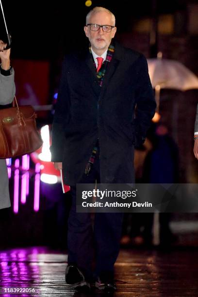 Labour Party leader Jeremy Corbyn walks with Editorial Director of BBC News Kamal Ahmed as he arrives to take part in BBC Question Time leaders'...