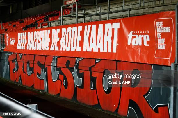 Geef racisme de rode kaart during the Dutch Keuken Kampioen Divisie match between sbv Excelsior Rotterdam v FC Volendam at Van Donge & De Roo stadium...