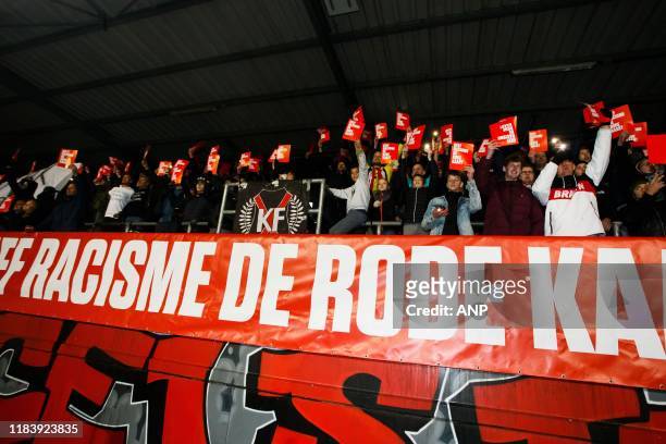 Fans of Excelsior met de rode kaart tegen racisme during the Dutch Keuken Kampioen Divisie match between sbv Excelsior Rotterdam v FC Volendam at Van...