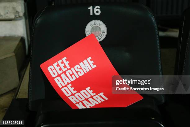 Geef Racisme de Rode Kaart during the Dutch Keuken Kampioen Divisie match between Excelsior v FC Volendam at the Van Donge & De Roo Stadium on...