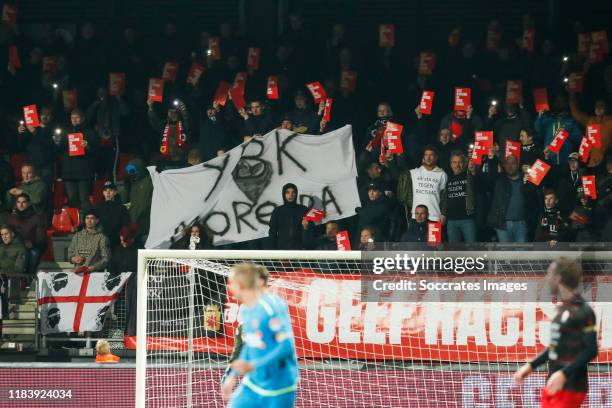 Supporters, Geef Racism de Rode Kaart, #saynotoracism during the Dutch Keuken Kampioen Divisie match between Excelsior v FC Volendam at the Van Donge...