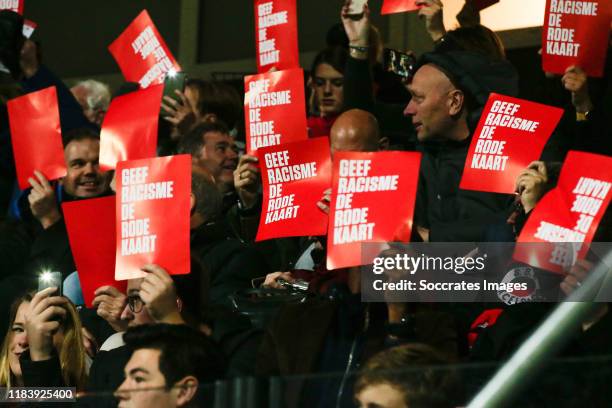 Supporters, Geef Racism de Rode Kaart, #saynotoracism during the Dutch Keuken Kampioen Divisie match between Excelsior v FC Volendam at the Van Donge...