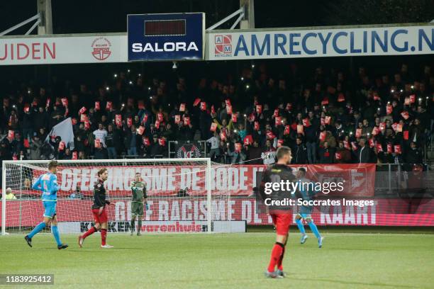 Supporters, Geef Racism de Rode Kaart, #saynotoracism during the Dutch Keuken Kampioen Divisie match between Excelsior v FC Volendam at the Van Donge...