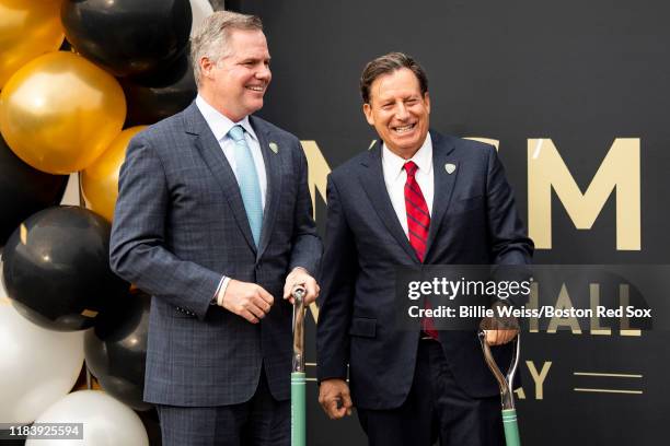 Chairman and CEO of MGM Resorts Jim Murren talks with Boston Red Sox Chairman Tom Werner during a groundbreaking ceremony for the MGM Music Hall at...