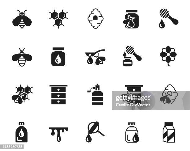 honey icon set - bee flower stock illustrations