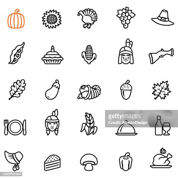 thanksgiving icon set - friends dinner stock illustrations