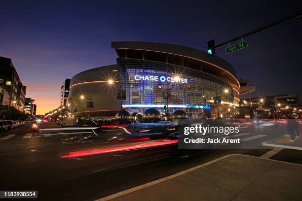 An exterior shot of the Chase Center before LA Clippers game against the Golden State Warriors on October 24, 2019 in San Francisco, California. NOTE...