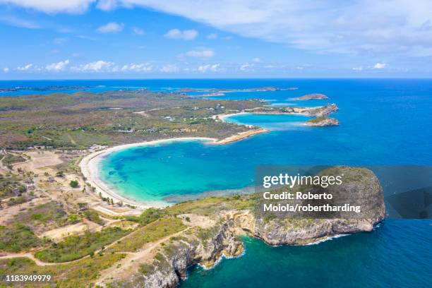 Aerial View By Drone Of Cliffs Surrounding Half Moon Bay Washed By Caribbean Sea Antigua Leeward Islands West Indies Caribbean Central America High-Res Stock Photo