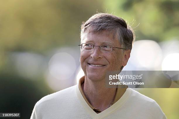 Bill Gates, chairman of Microsoft, attends the Allen & Company Sun Valley Conference on July 7, 2011 in Sun Valley, Idaho. The conference has been...