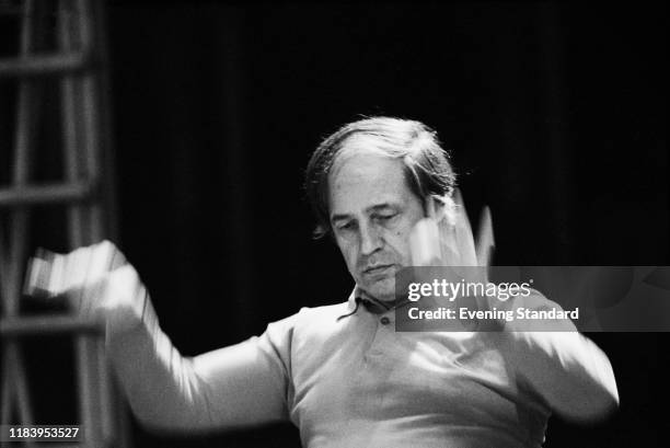 French composer, conductor, and writer Pierre Boulez , UK, 28th July 1975.