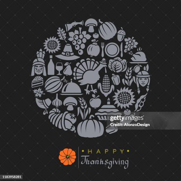 thanksgiving card with circle ornament. - cornucopia vector stock illustrations