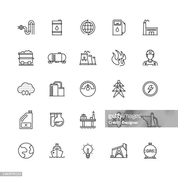 einfache set von heavy und power industrie verwandte vektorlinie icons - nuclear power station stock-grafiken, -clipart, -cartoons und -symbole