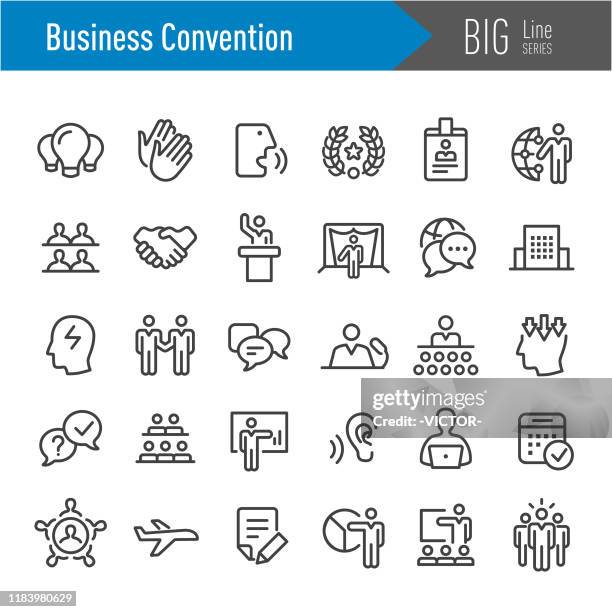 ilustraciones, imágenes clip art, dibujos animados e iconos de stock de iconos de la convención de negocios - big line series - stage