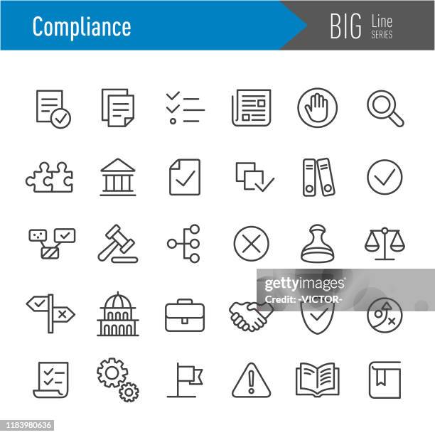 illustrazioni stock, clip art, cartoni animati e icone di tendenza di icone di conformità - serie big line - law