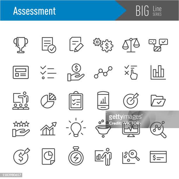 assessment icons - big line series - comparison icon stock illustrations
