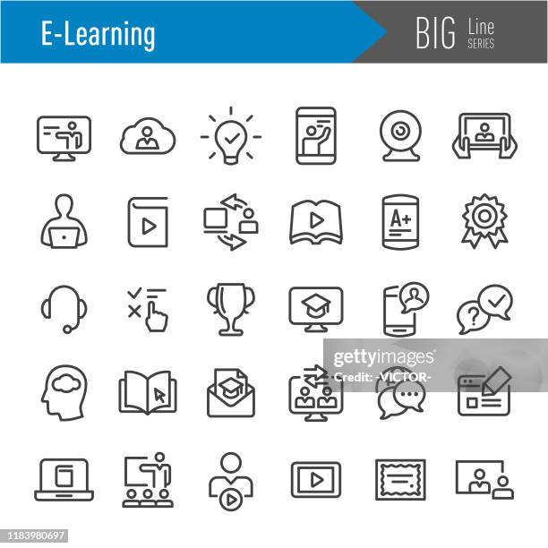 e-learning icons - big line series - library stock illustrations