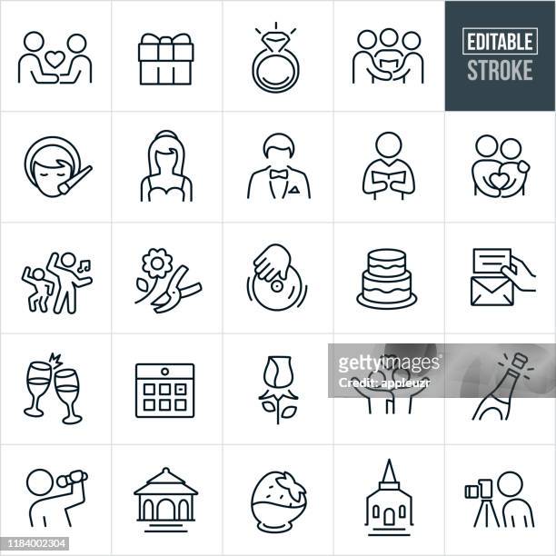wedding thin line icons - editable stroke - wedding symbols stock illustrations