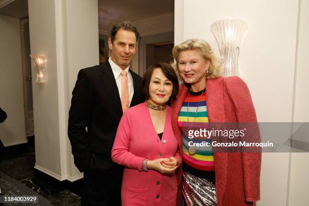 Allan Pollack, Yue-Sai Kan and Liliana Cavendish attend Geoffrey Bradfield Reception For Stage Set at Georgian Suite on November 20, 2019 in New York...