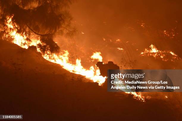 Firefighters battled a blaze near the Getty Center early Monday morning. Los Angeles, CA on Oct. 28, 2019.
