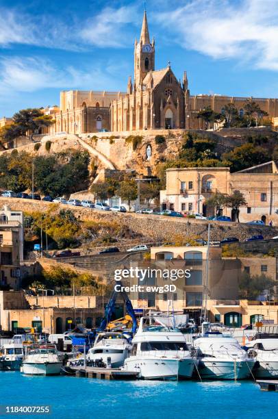 malta - mediterranean travel destination, the mgarr harbour on gozo island - mgarr harbour stock pictures, royalty-free photos & images