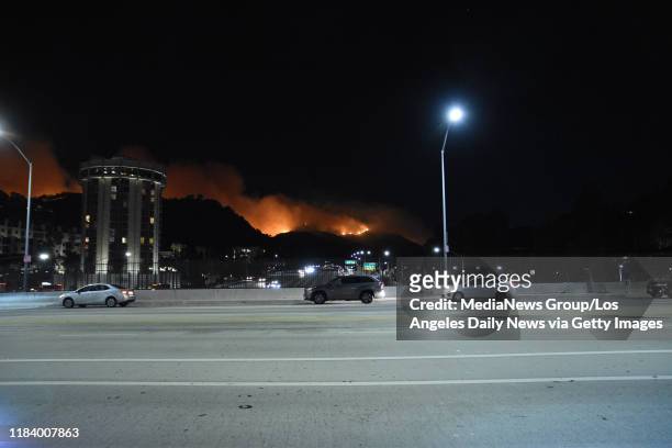 Firefighters battled a blaze near the Getty Center early Monday morning. Los Angeles, CA on Oct. 28, 2019.
