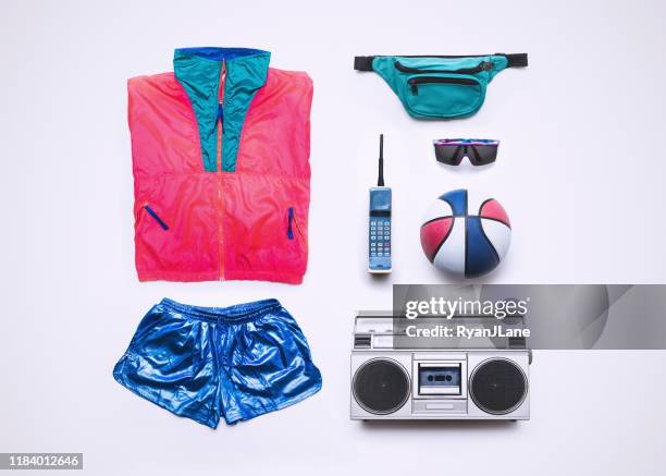 nineties basketball fashion and accessory flat lay - 1980 stock pictures, royalty-free photos & images