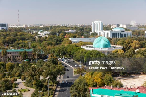 central tashkent from the famous soviet-built hotel uzbekistan in central tashkent, uzbekistan - uzbekistan foto e immagini stock