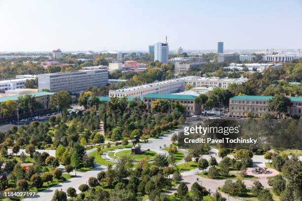 amir temur square from the famous soviet-built hotel uzbekistan in central tashkent, uzbekistan - uzbekistan - fotografias e filmes do acervo