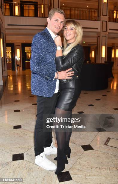 Annemarie Eilfeld and her boyfriend Tim Sandt during Petko's Fight Night at Maritim Hotel on October 26, 2019 in Berlin, Germany.