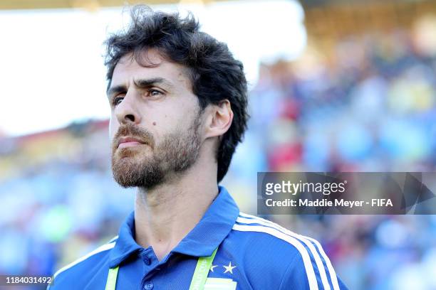 Head Coach Pablo Aimar of Argentina looks on before the FIFA U-17 World Cup Brazil 2019 group E match between Spain and Argentina at Estádio Kléber...