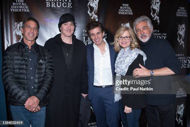 Left to right, Chicago Blackhawks player Chris Chelios, actor John Cusack, actor Ronnie Marmo, who stars as Lenny Bruce, actress Bonnie Hunt, and...