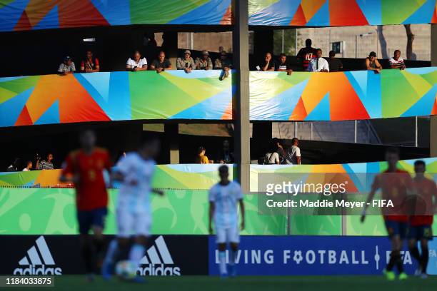 Fans watch the FIFA U-17 World Cup Brazil 2019 group E match between Spain and Argentina at Estádio Kléber Andrade on October 28, 2019 in Vitoria,...