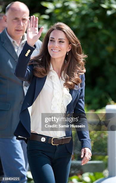 Catherine, Duchess of Cambridge visits a part of town devastated by a fire in May 2011 on July 7, 2011 in Slave Lake, Alberta.