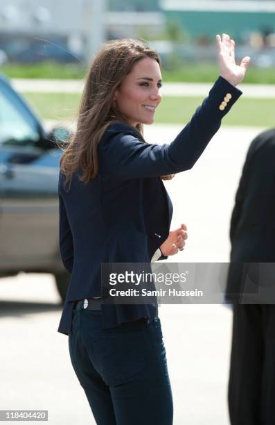 Catherine, Duchess of Cambridge visits a part of town devastated by a fire in May 2011 on July 7, 2011 in Slave Lake, Alberta.