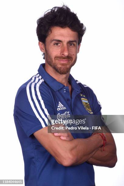 Head coach Pablo Aimar poses during the U17 Argentina team presentation⁄ on October 25, 2019 in Vitoria, Brazil.