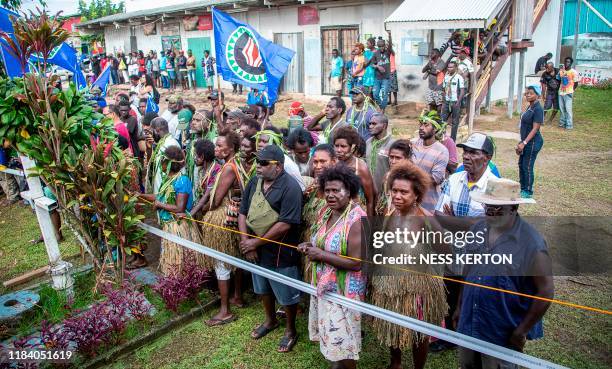 Bougainville residents gather at a polling station in an historical independence vote in Buka on November 23, 2019. - Voters in the Pacific island...