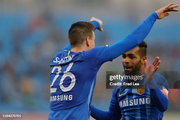 Ivan Santini of Jiangsu Suningi celebrates after scoring his team's goal during the 2019 China Super League between Beijing Renhe and Jiangsu Sunning...