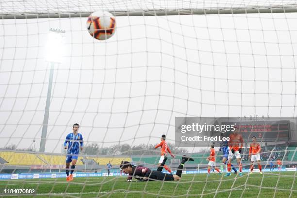 Ivan Santini of Jiangsu Suning scores his team's goal during the 2019 China Super League between Beijing Renhe and Jiangsu Sunning at Beijing Fengtai...