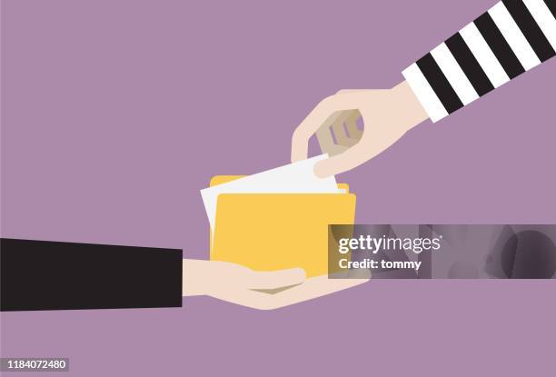 hacker is stealing a data file from a businessman - hand stealing stock illustrations