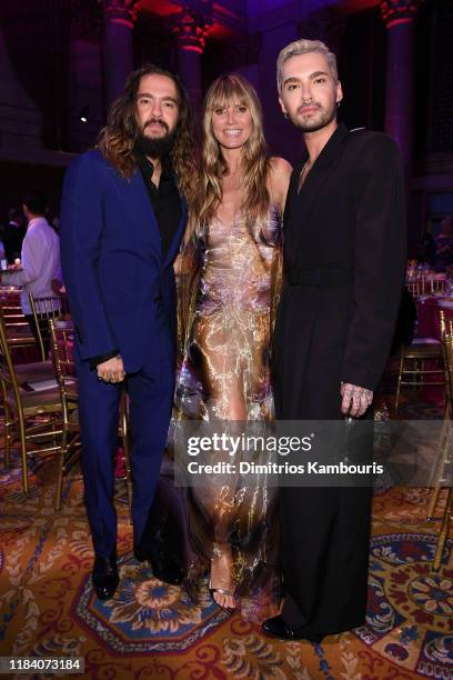 Tom Kaulitz, Heidi Klum and Bill Kaulitz attend the Angel Ball 2019 hosted by Gabrielle's Angel Foundation at Cipriani Wall Street on October 28,...